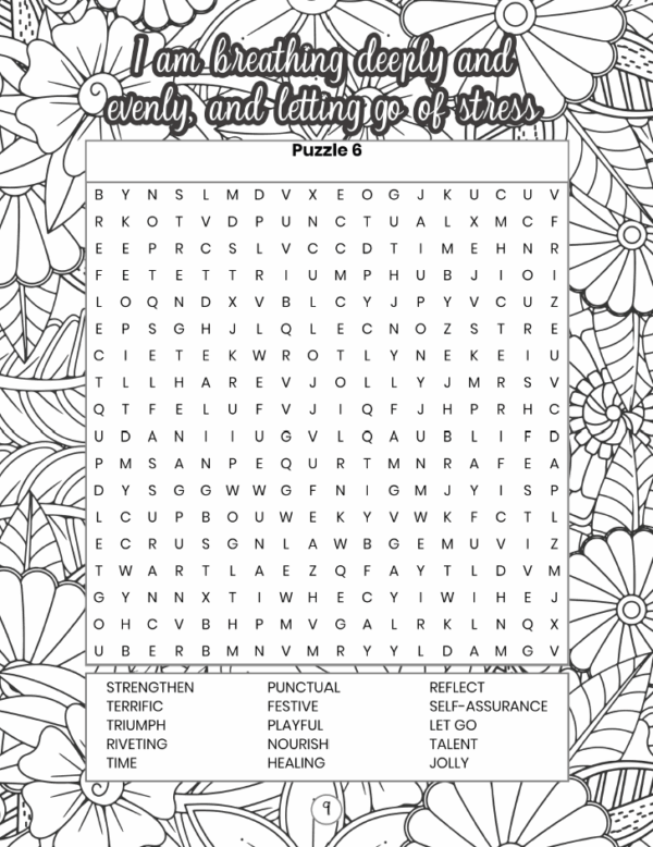 anxiety relief word search