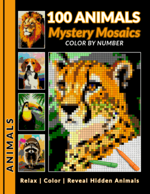 100 animals mystery mosaics color by number