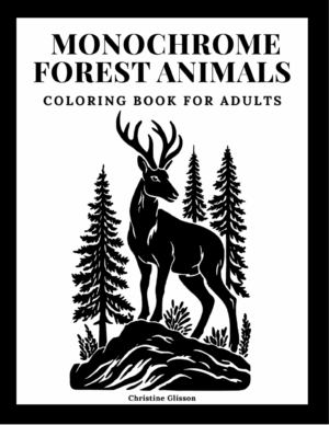 monochrome forest animals coloring book for adults