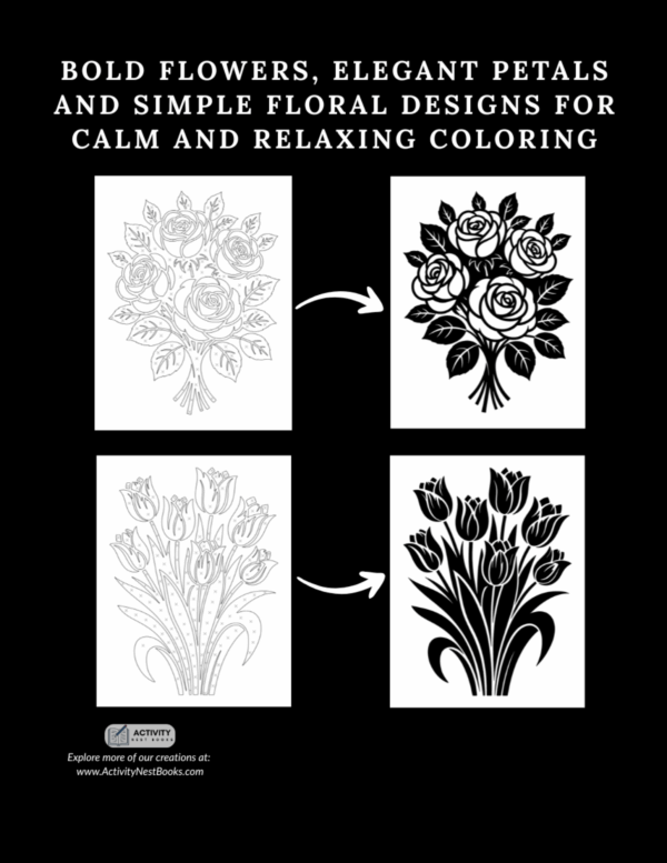 Floral Monochrome Coloring Book for Adults