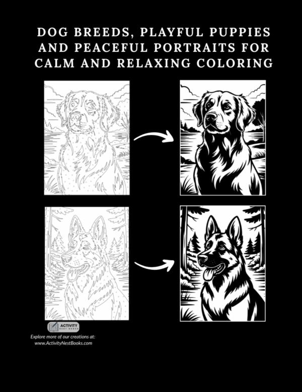 Monochrome Dog Breeds Coloring Book